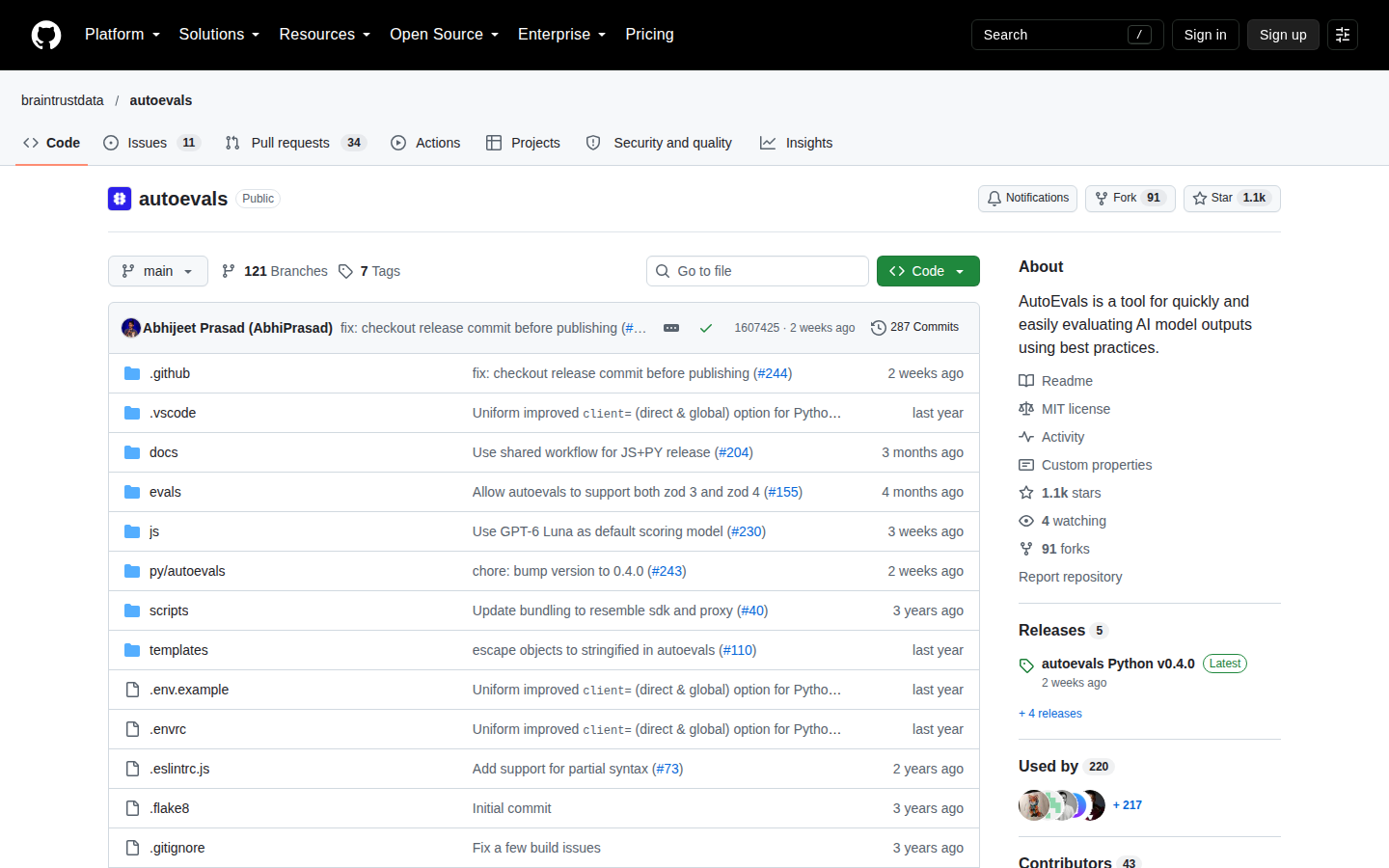 GitHub 仓库页实抓：braintrustdata/autoevals 1,063 星，取证 2026-10-21