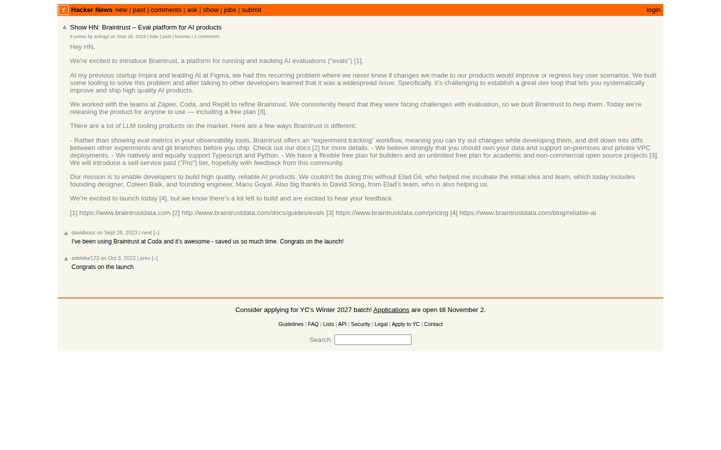 Hacker News Show HN 原帖：8 points / 2 comments，取证 2026-10-21