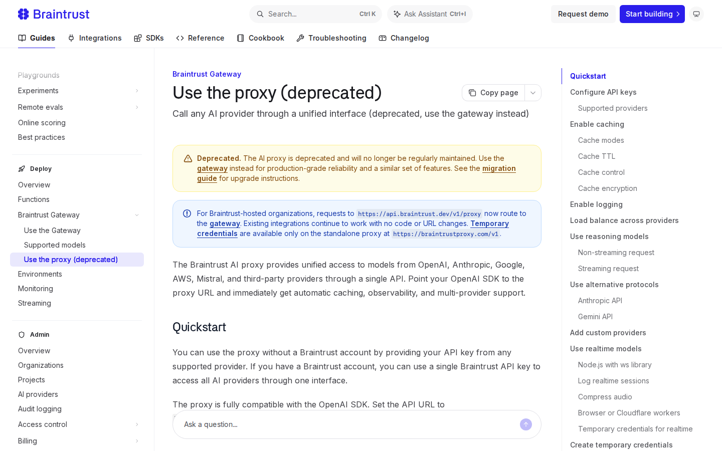 文档《Use the proxy (deprecated)》：Deprecated 原文 + gateway 迁移说明，取证 2026-10-21
